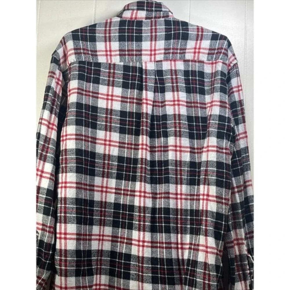 Key‎ Flannel Long Sleeve Button Up Shirt Red Black White Plaid farmcore  outddor